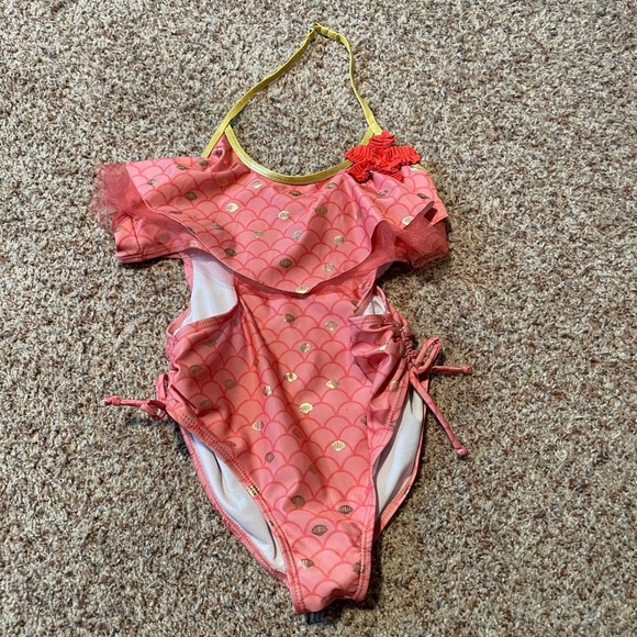 Pink and Gold Ruffled Swimsuit - Picture 1 of 2